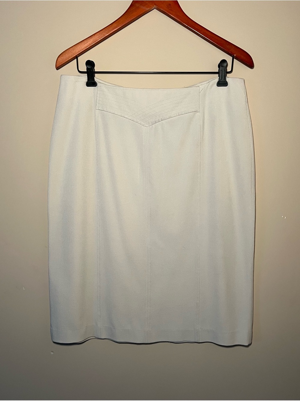 Grace Elements White Midi Pencil Skirt with V-Yoke Detail